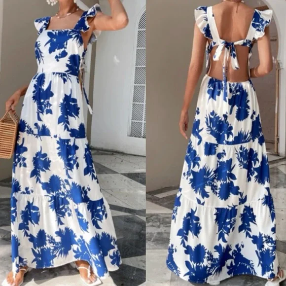 Boho floral print cutout open back maxi dress - Picture 5 of 5